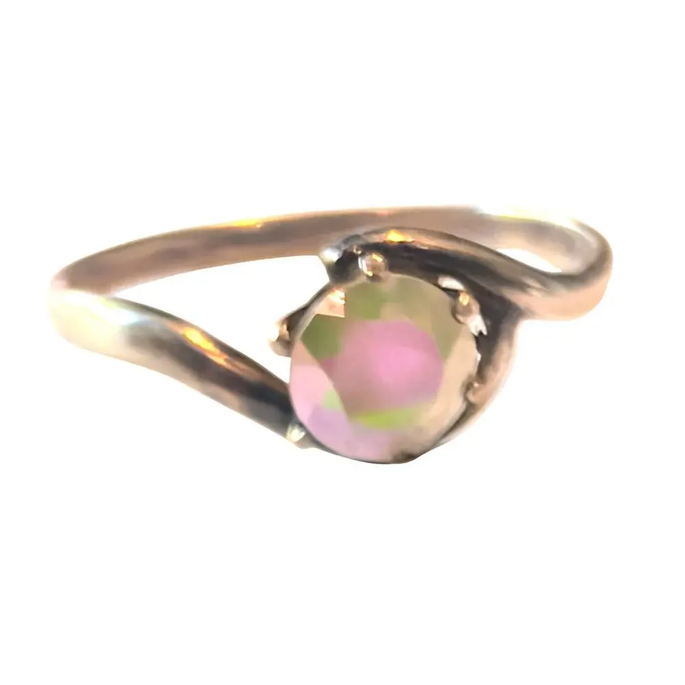 Sterling Silver Aurora Borealis Round Cut Ring Size 8.5
